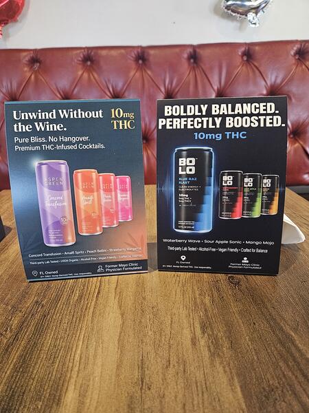 Aspen Green and BOLO table tents at Rivalries Sports Pub