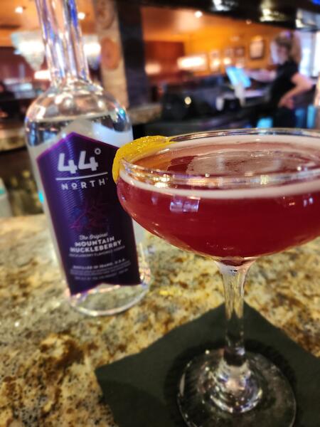 Huckleberry coupe cocktail with 44 North at Nona Blue
