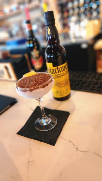 Blackwell Fine Jamaican Rum coupe cocktail on a marble bar