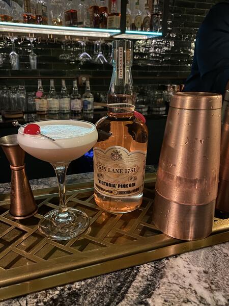 Gin Lane 1751 Victoria Pink Gin with a Pink Lady cocktail
