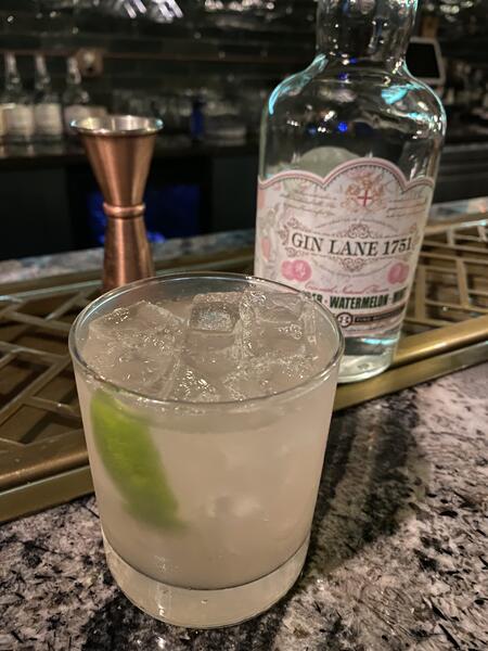 Gin Lane 1751 Cucumber Watermelon Mint gin over ice