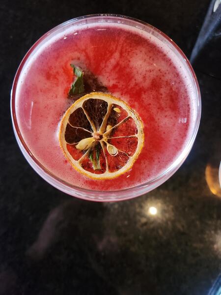 Wodka cocktail with dried citrus and mint at The Forgotten Tonic